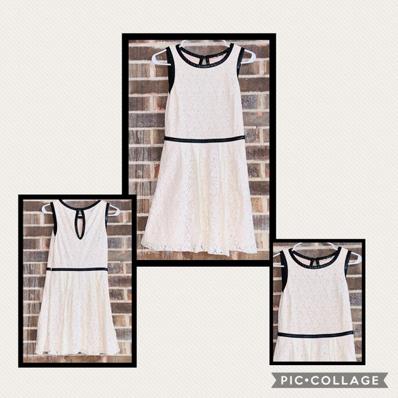 Dresses & Skirts - •Short Lace Dress ~ Faux Leather Trim•